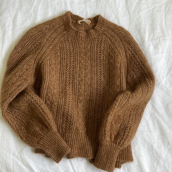 Sezane Brown Wool Mohair Blend Cable Knit Sweater Size Small - Picture 2 of 7